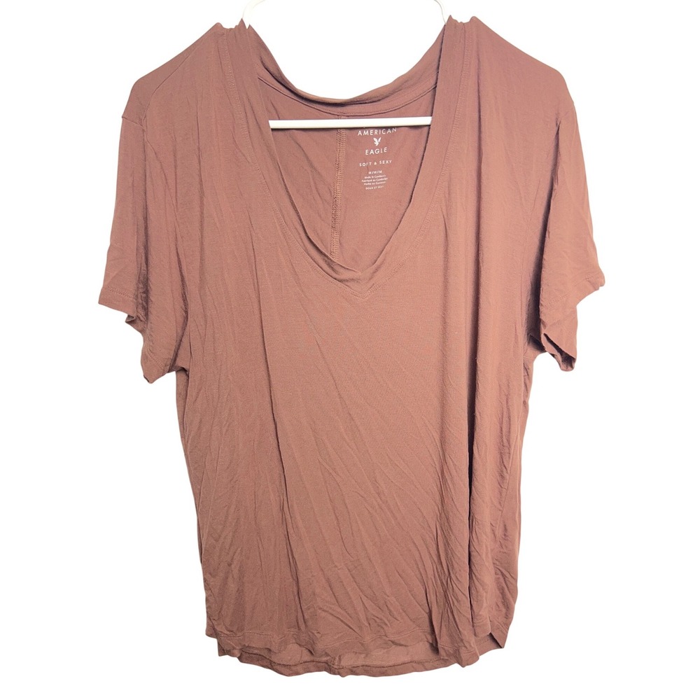 American Eagle Soft & Sexy Mauve Deep V-Neck Short‎ Sleeve T-Shirt Womens M Boho